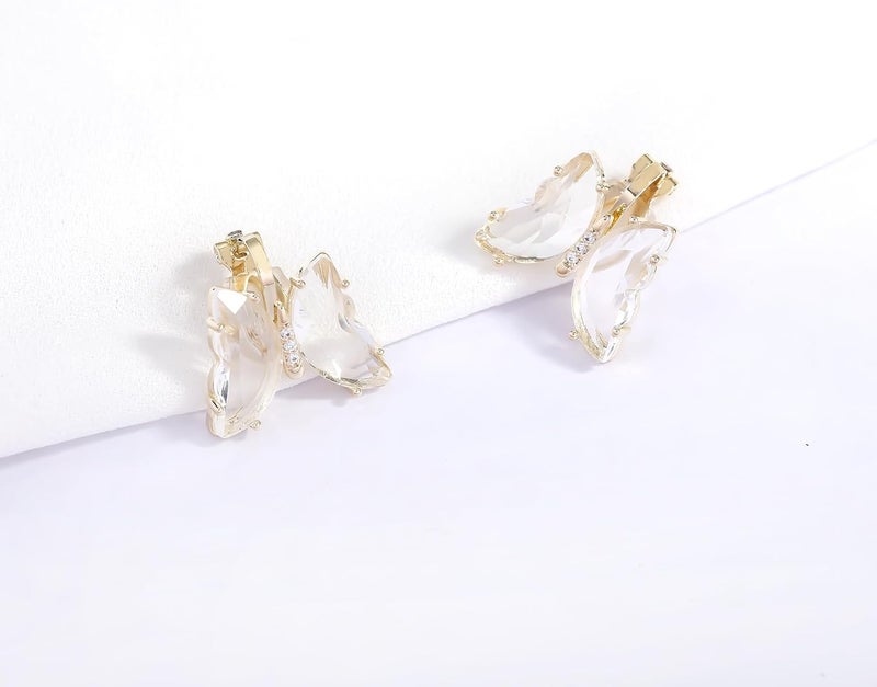 YOQUCOL Butterfly Shape Crystal Clip On Earrings Non Pierced Golden Stud for Women - Image 4